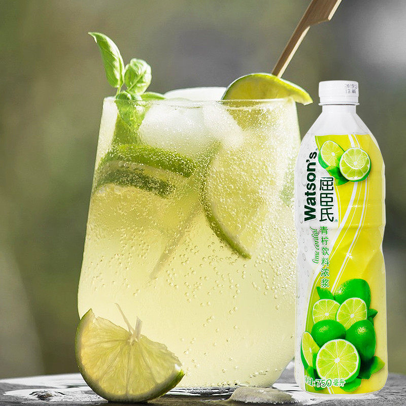 新日期屈臣氏浓缩青柠汁黄柠檬调酒鸡尾酒奶茶专用冲水喝去腥饮料
