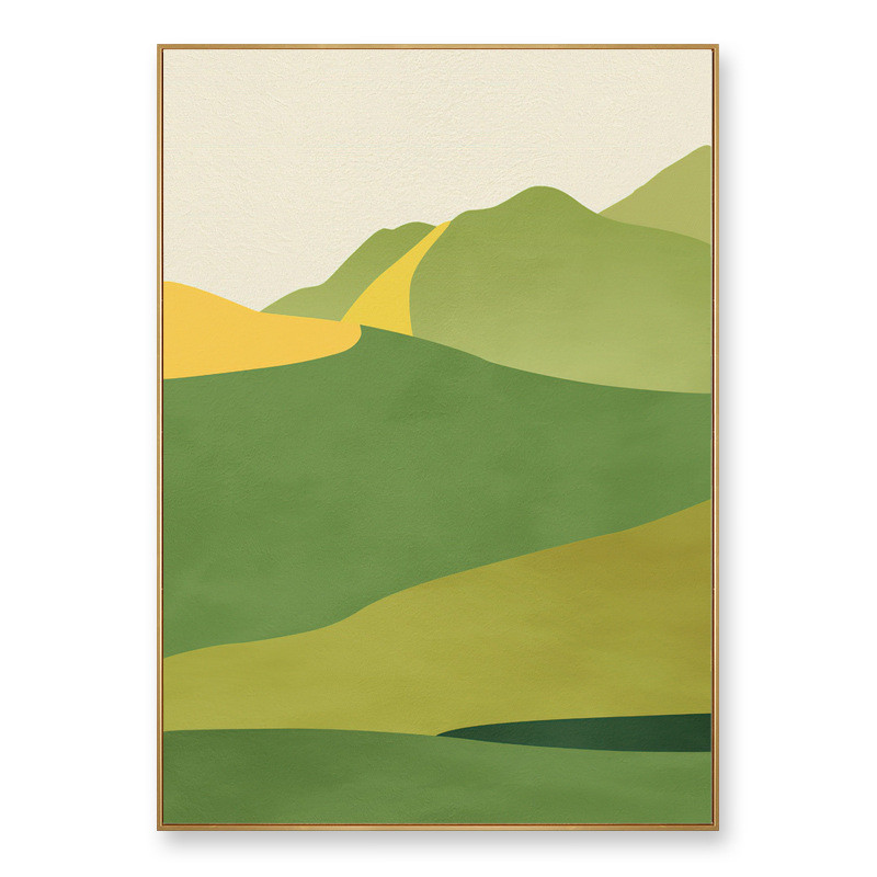 芬日式 北欧ins小众落地画抽象山川装饰画怀原木绿色山景卧室挂画