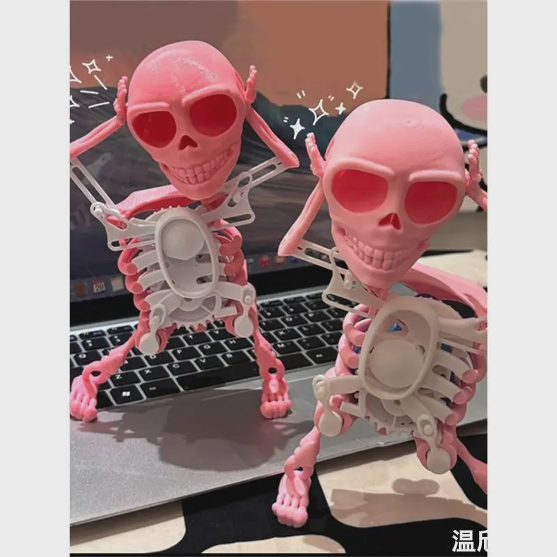 愚人节粉色会跳舞骷髅头骨架小人左右摇摆3d立体扭扭动搞怪厂家