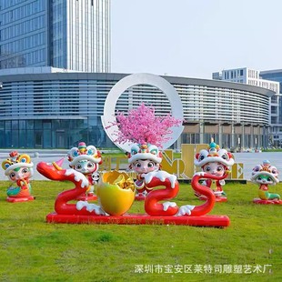 旦贺岁商场门店楼盘装 2025卡通蛇新年吉祥物玻璃钢雕塑元 饰大摆件