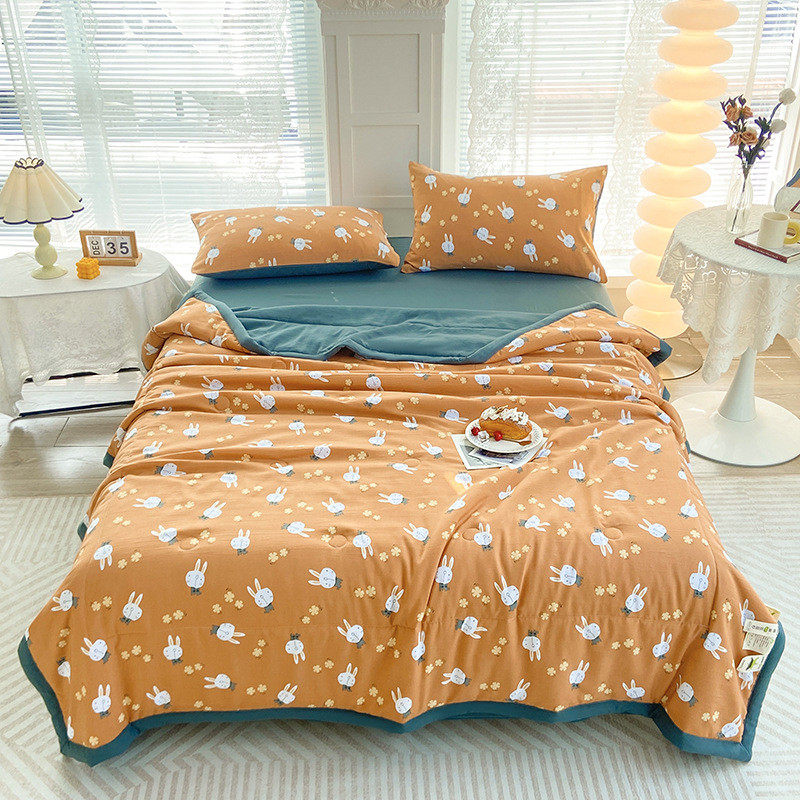 水洗棉麻夏凉被纱夏被四件套可水洗大豆纤维空调被单双人 双层