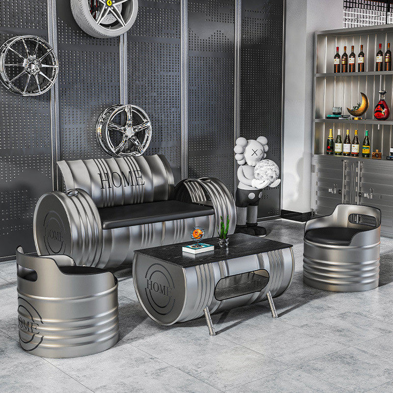 办公油桶沙发酒吧卡座创意咖啡厅工业风接待室餐厅桌椅铁艺茶几组