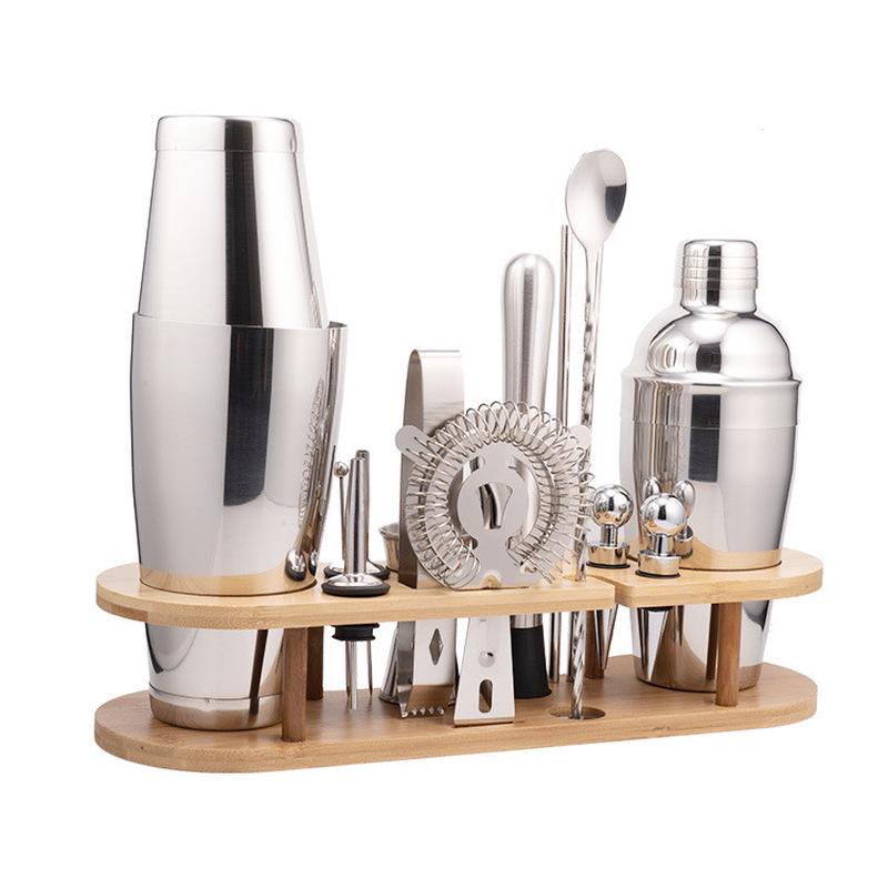 热销不锈钢波士顿调酒器套装17件套雪克壶鸡尾酒竹架调酒杯调酒工