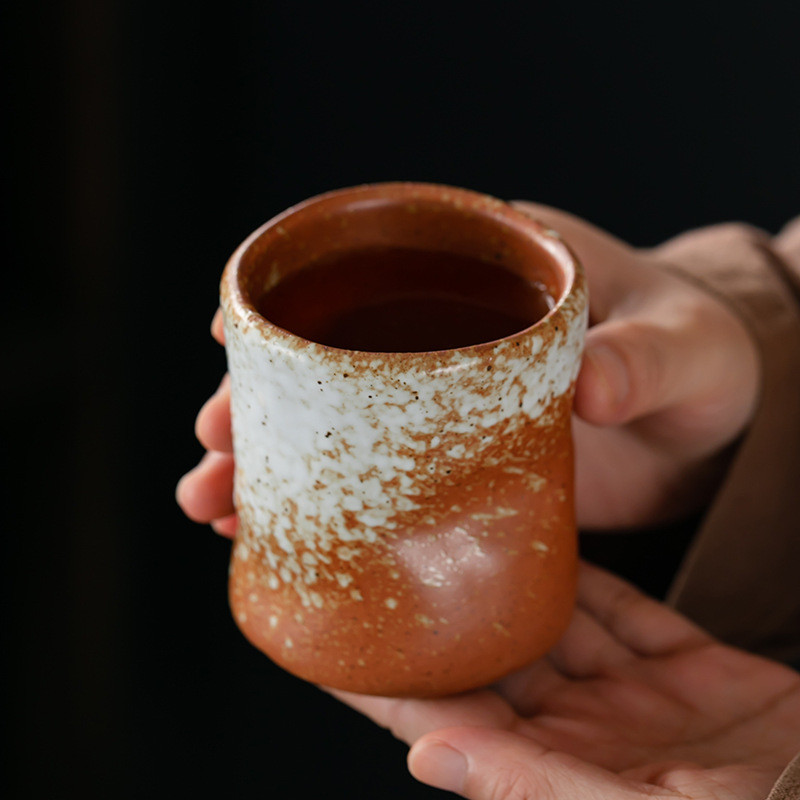粗陶手捏褶皱杯小众不规则折纸杯大号复古陶瓷茶杯主人杯咖啡杯子