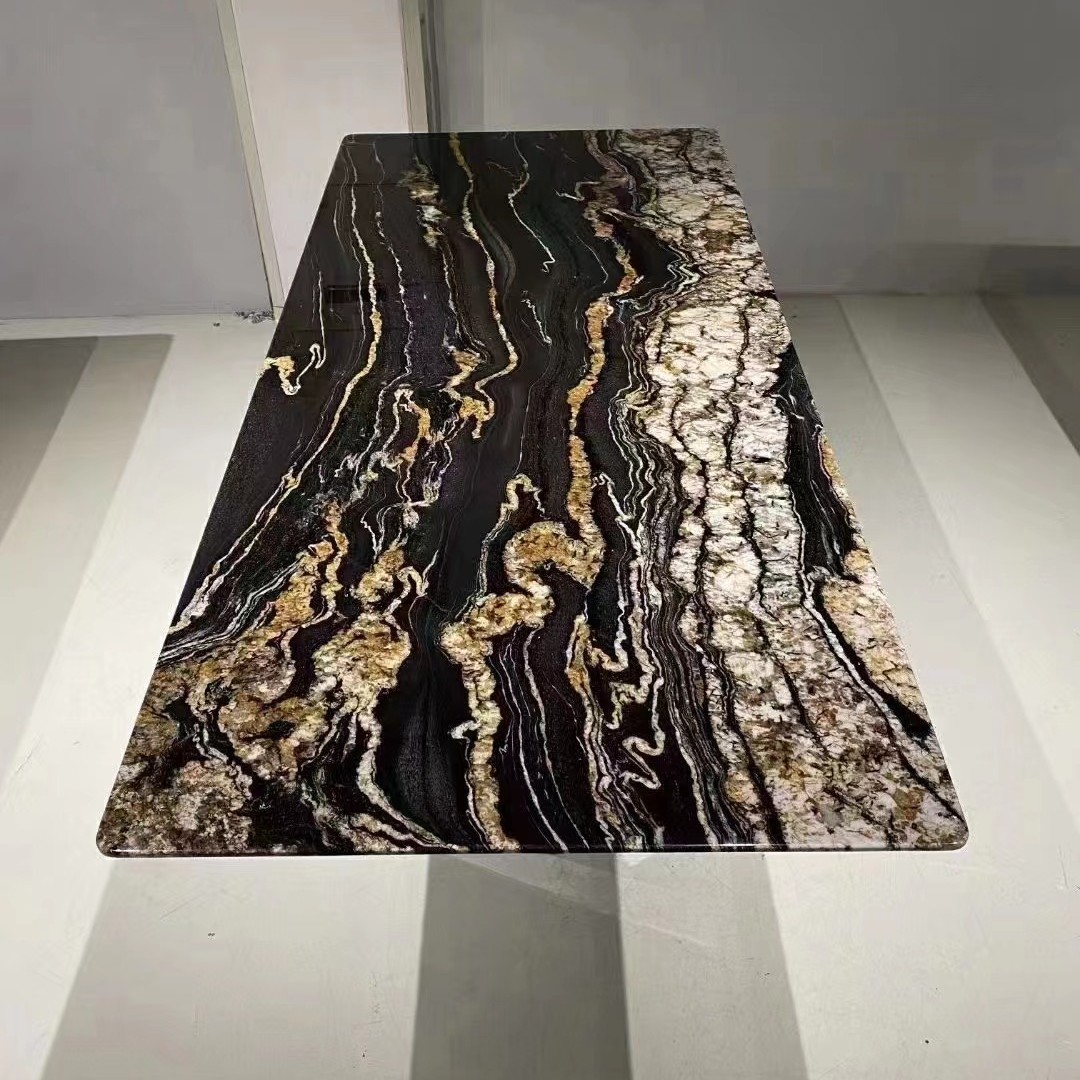 天然大理石黑色奢石宇宙黑金丝绸之路餐桌楼梯台岛踏步板定制别墅