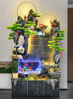 热销假山循环流水喷泉招财开业落地摆件客厅办公室鱼缸水幕墙景观