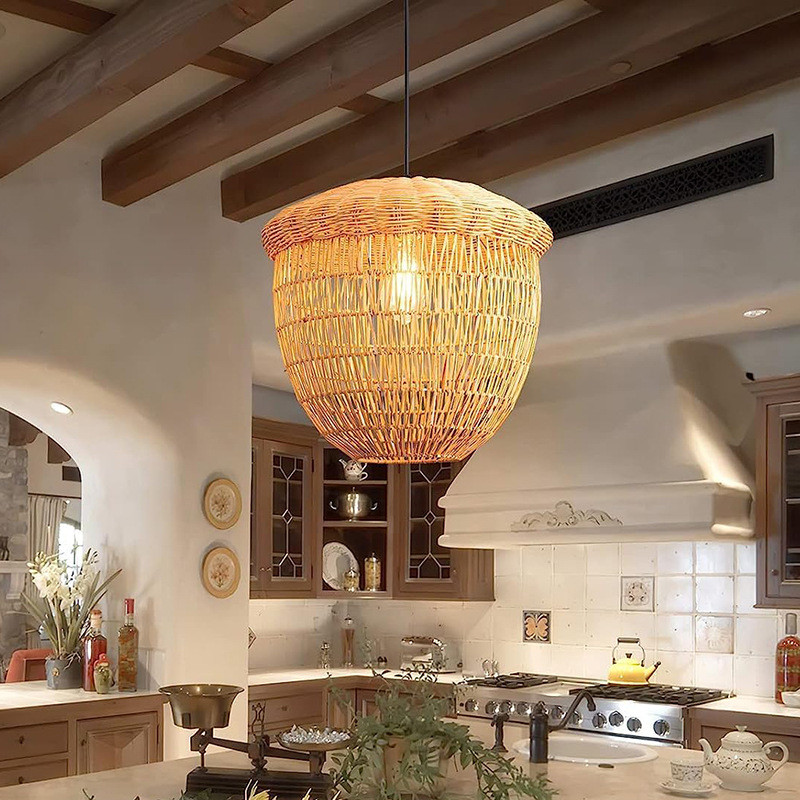 热销日式复古吊灯客厅酒店民宿阳台餐厅灯设计师艺术个性藤编灯笼