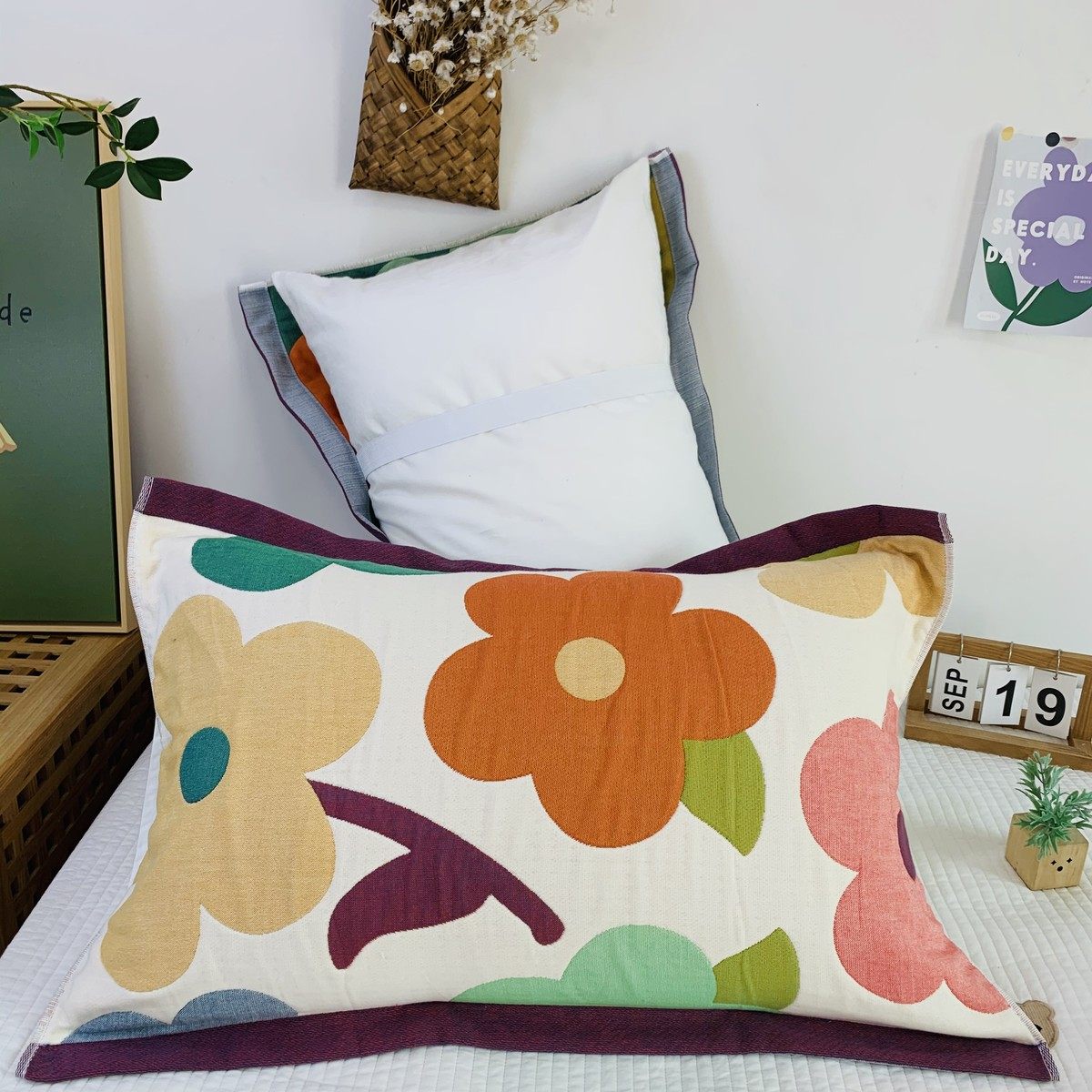 绑带老式纯棉纱布枕巾可固定一对装新款全棉防滑不脱落全棉枕头巾