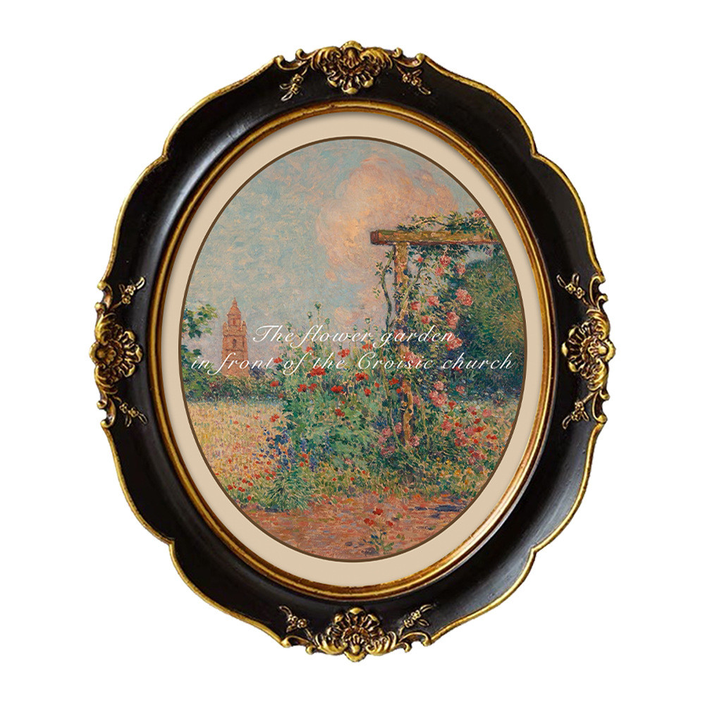 餐厅卧室美式客厅复古装饰画框金色墙画玄关壁画雕花椭圆描金相框
