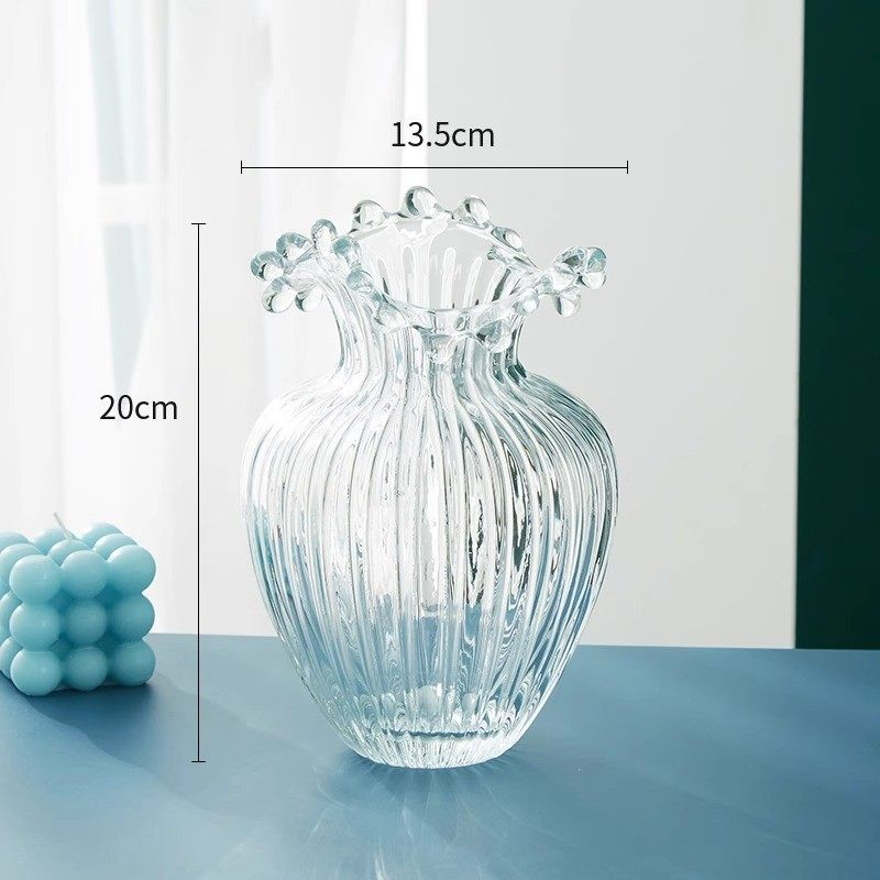 网红款欧式透明创意浪花口花瓶摆件客厅插花水养北欧简约玻璃轻奢,家居饰品,装饰摆件,淘宝优惠券,粉丝福利购,淘宝优惠卷