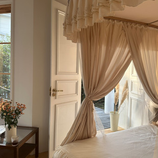 73n2024新款 双层轨道u型家用公主风遮光帘床幔蚊帐防尘顶1.8m床卧