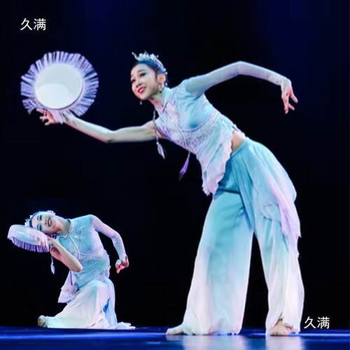 热销圆钱鼓舞组合澜水见月岭南舞蹈剧目儿童表演手拍铃鼓跳舞道具