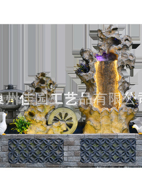 热销花园入户庭院鱼池摆件循环流水水池阳台景观大型假山流水喷泉