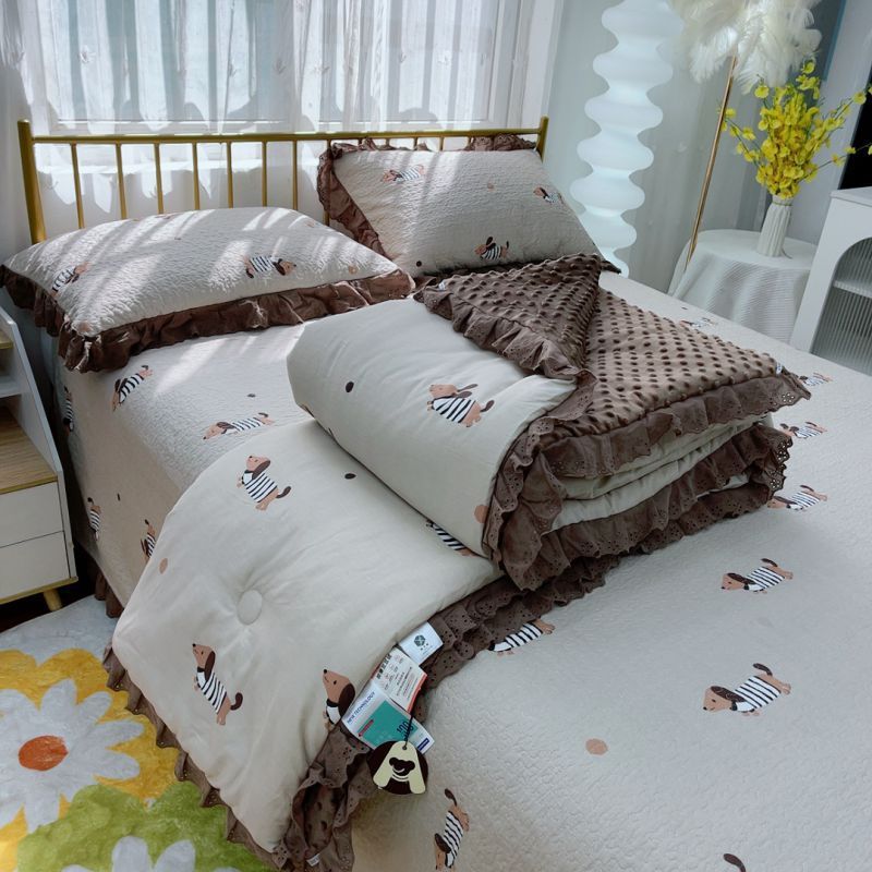 韩版全棉绗缝夹棉高温砂洗床盖三件套豆豆单件被可水洗直播批发++