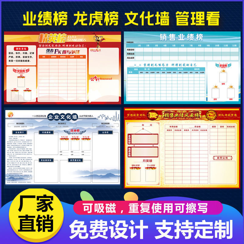 热销磁性软白板业绩榜墙贴可擦板展示公告栏墙贴销售排行龙虎榜