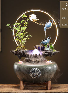 创意招财悬壶流水摆件新中式桌面客厅装饰水循环鱼缸开业乔迁礼品