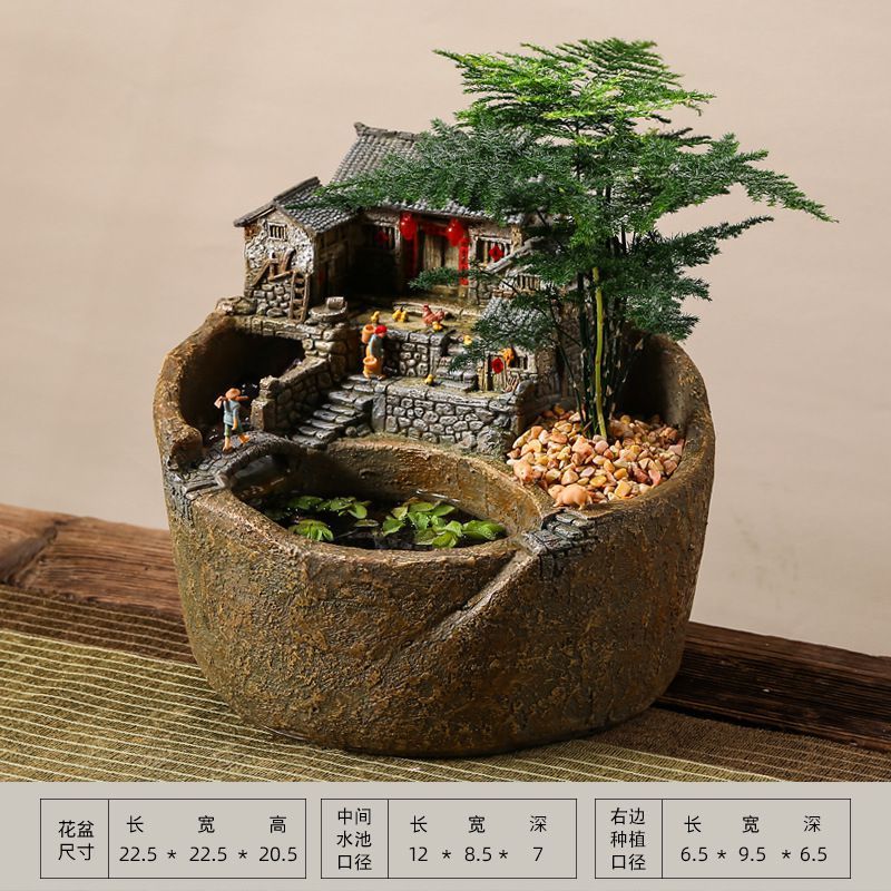 古法养鱼摆件茶馆复古花园代发古法养鱼茶楼循环鱼缸罐鱼池造景