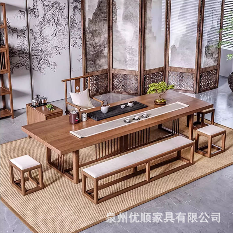 热销实木茶桌椅组合新中式茶楼办公室客厅家用泡茶台现代简约接待