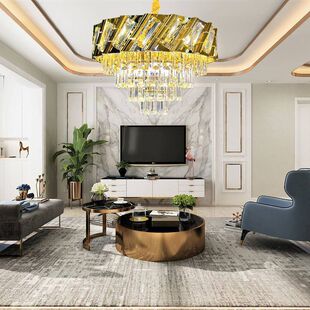 轻奢新中式复式楼简约客厅餐厅创意别墅灯饰圆形楼梯大气水晶吊灯