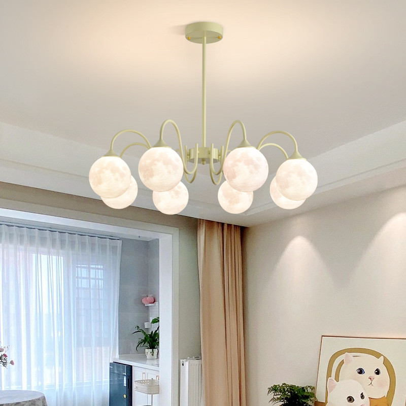 热销餐厅法式奶油风客厅主灯具现代简约创意月球客厅吊灯儿童房卧