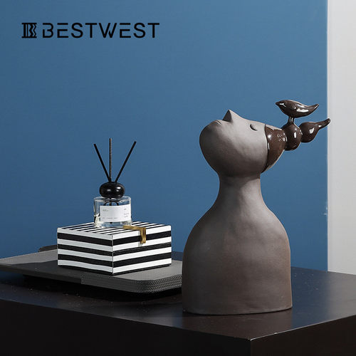 热销博西家居后现代陶瓷摆件艺术人物抽象软装酒店样板间瓷器装饰