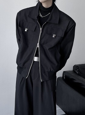 设计感廓形垫肩2025春秋男女休闲小众大口袋情侣黑色