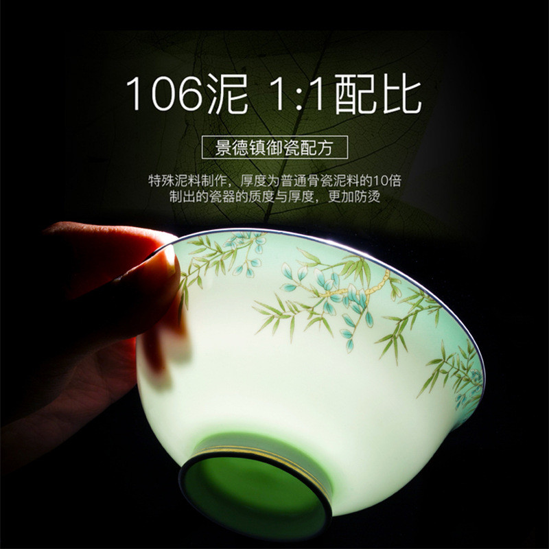 碗碟套装家用中式金边创意碗盘组合西湖春天骨瓷餐具套装碗盘家用