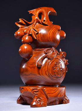 花梨实木质雕刻葫芦摆件大号红木玄关装饰客厅家居工艺品乔迁送礼