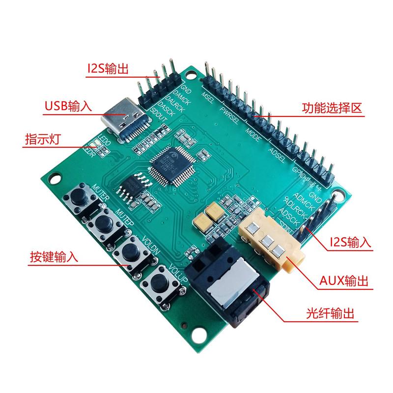 CM108B声卡开发演示板 USB typec转I2S光纤SPDIF数字音频模块demo