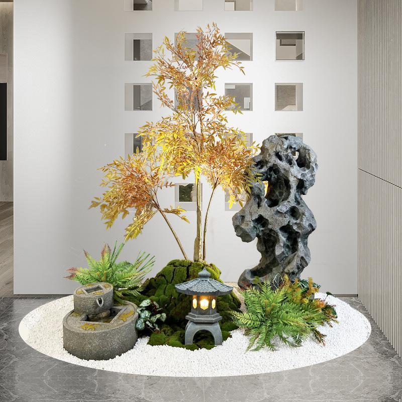 热销缘水景观新中式太湖石餐厅摆件公司玄关造景门口仿真植物景观