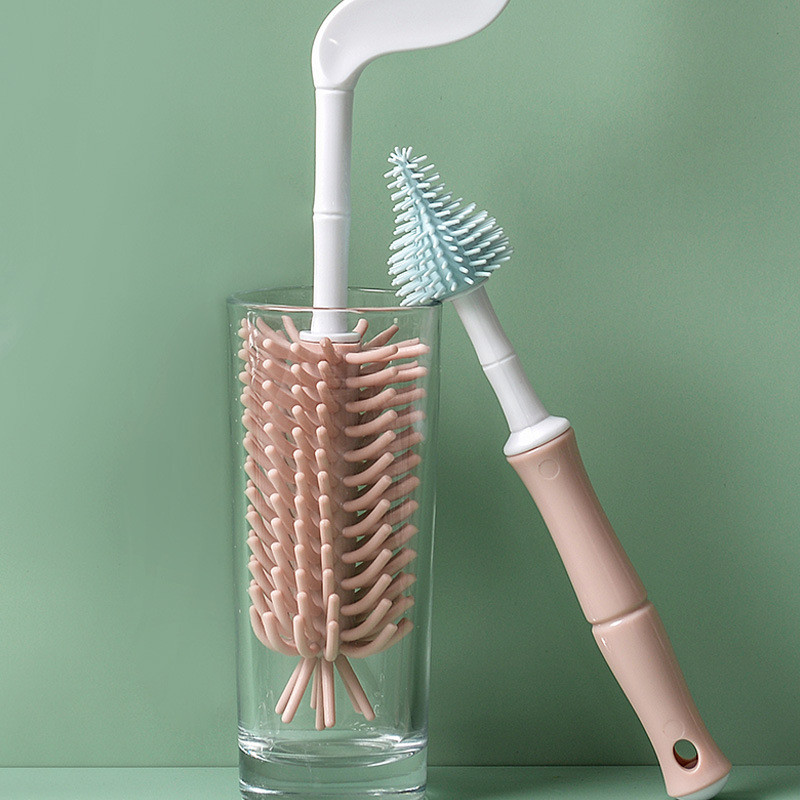 360度旋转婴幼儿硅胶奶瓶刷婴儿长柄奶嘴刷可悬挂清洁刷两件套