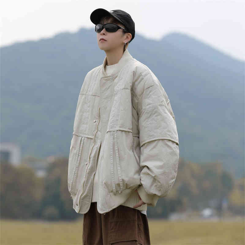 冬季棉服拼接棒球纯色男生日系街头宽松百搭加厚保暖工装棉衣新款