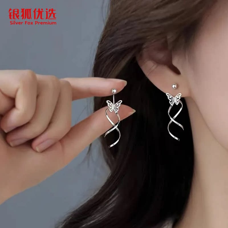 银狐优选S925纯银针蝴蝶结耳耳钉
