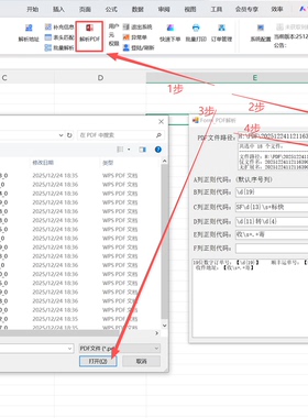 WPS插件pdf信息提取转excel 批量解析PDF文件 可自定义提取信息