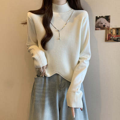 秋冬半高领毛衣女2025冬季新款针织打底衫不规则小个子显瘦1217w