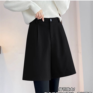 女2025新款 外穿靴裤 秋冬休闲中裤 五分裤 高腰显瘦阔腿西装 毛呢短裤