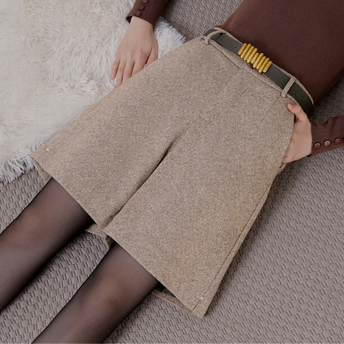 2025秋冬款毛呢短裤高腰加厚靴裤