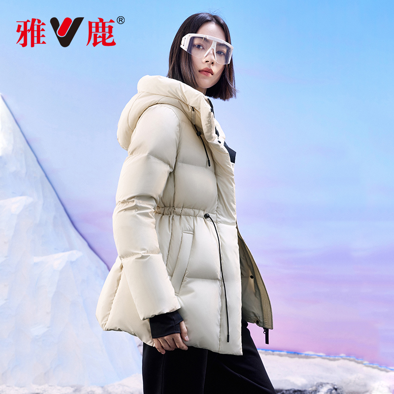 雅鹿极寒加厚中长款羽绒服女