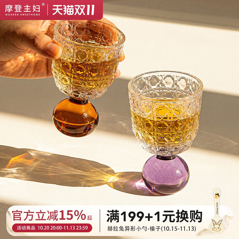 摩登主妇复古玻璃杯高脚杯甜品杯子家用喝水杯女高颜值果酒啤酒杯