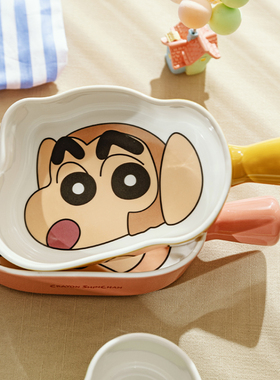 【摩登主妇&蜡笔小新】左卫门可爱手柄碗家用餐具陶瓷烤碗泡面碗