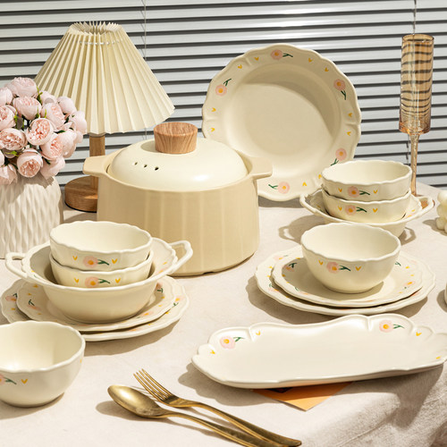 摩登主妇芍药奶油风碗碟餐具套装