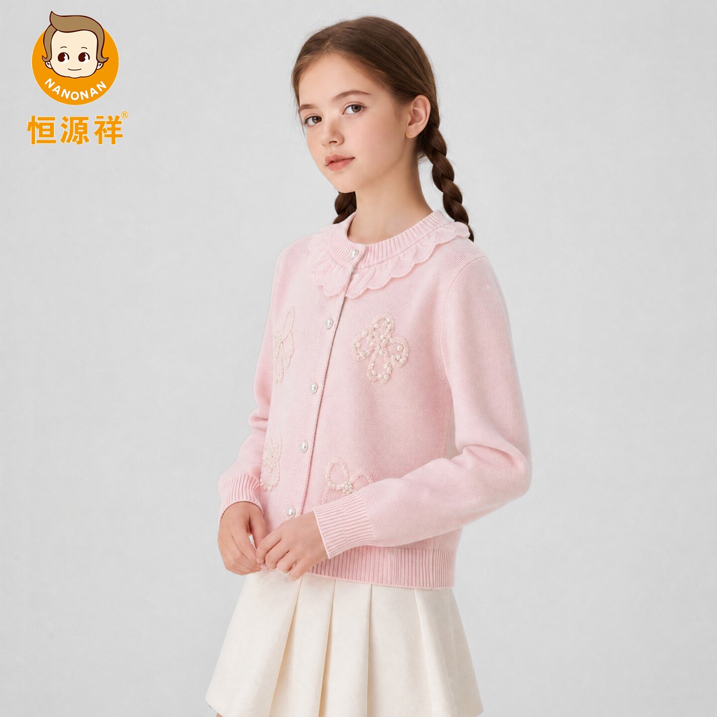 恒源祥女童秋冬加厚蝴蝶结开衫