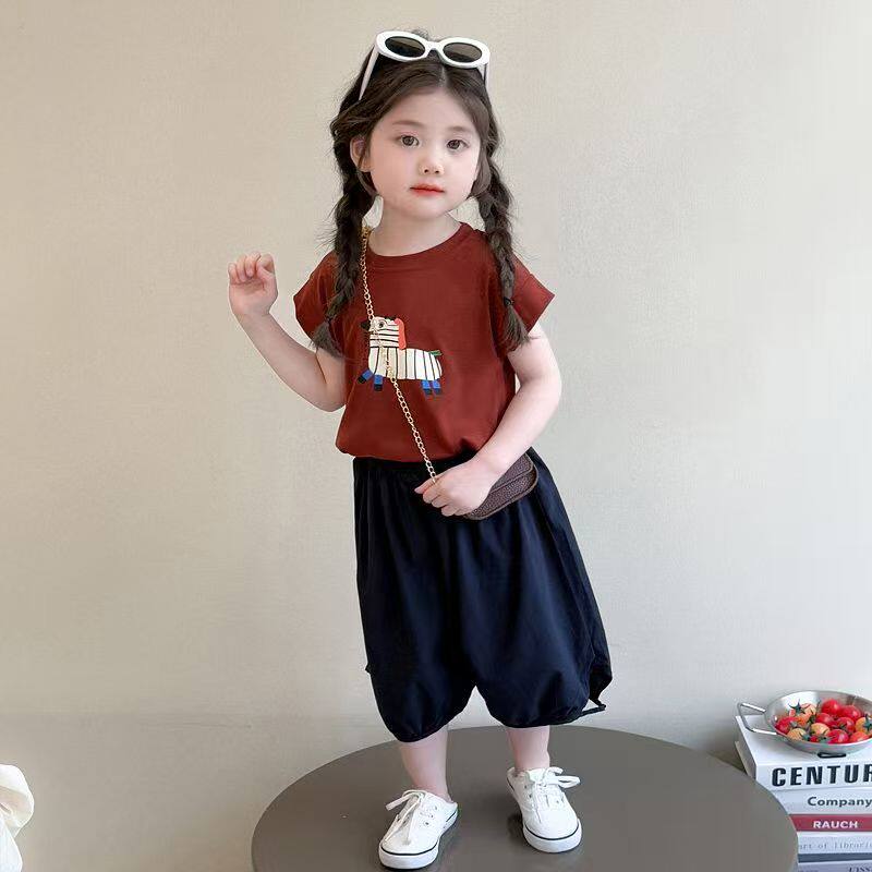 女童夏装短袖套装2026新款女宝宝洋气时髦夏装小女孩韩范两件套潮