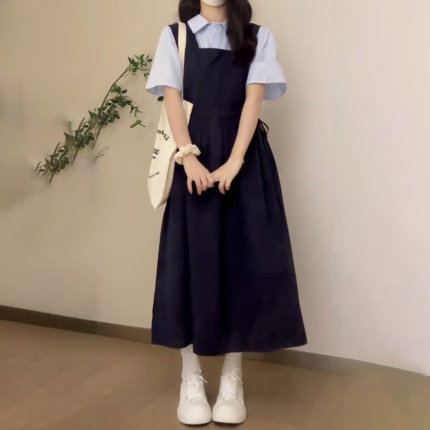 巨好看的夏季女童连衣裙2026新款12岁中大童日系学院风背带裙套装