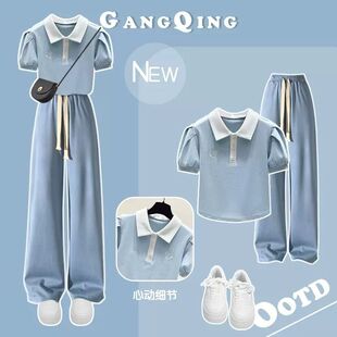 超火的女童纯棉短袖t恤套装2026夏季新款中大童polo上衣夏日漂亮