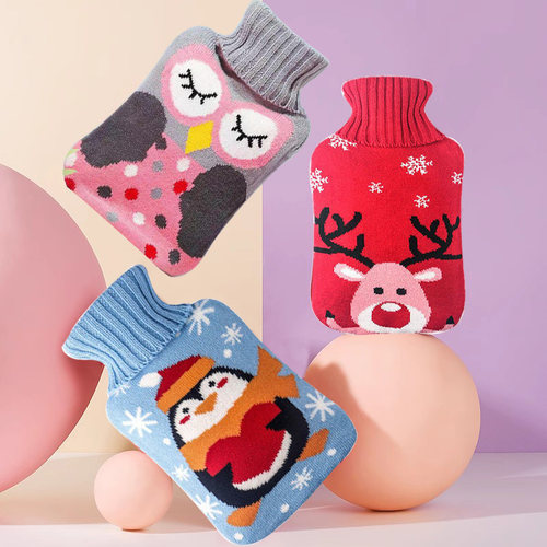 橡胶PC热水袋毛绒针织外套热水袋暖肚子注水暖水袋布套现货