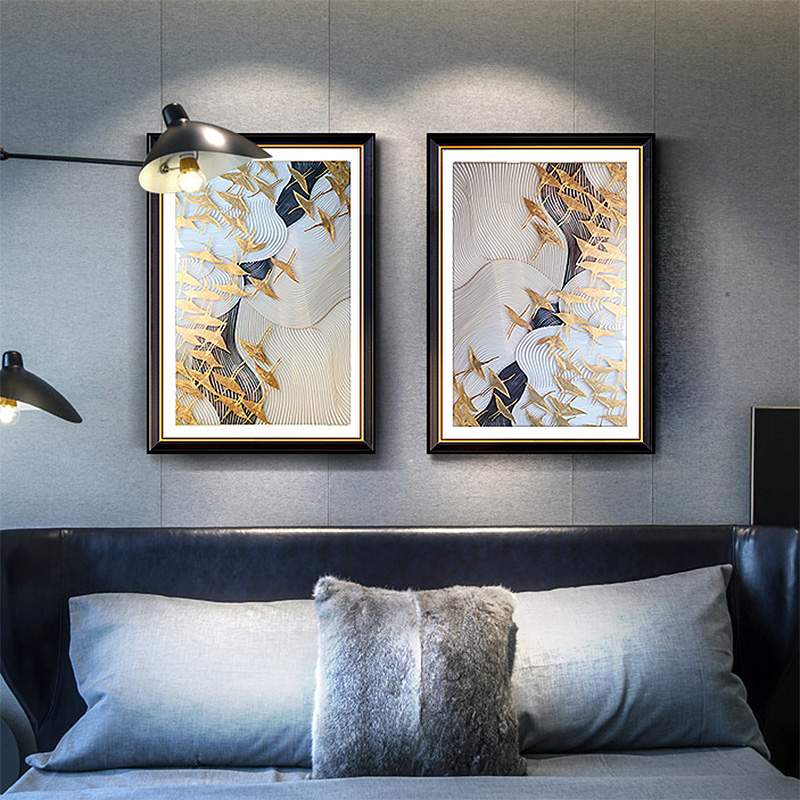 现代美式客厅装饰画沙发背景墙挂画书房卧室墙画黑白简约壁画抽象图片