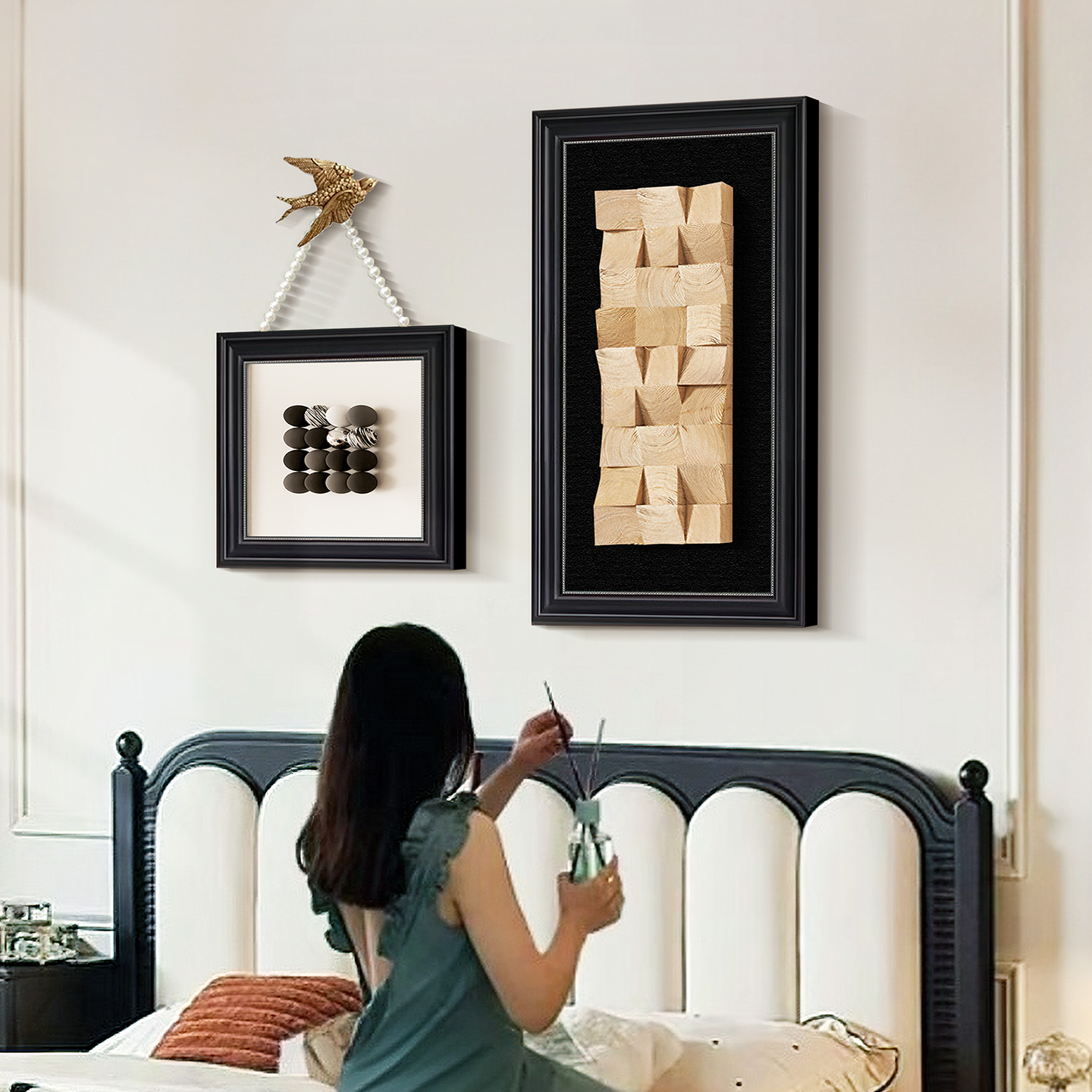 盛迪立体实木中古卧室床头画意式