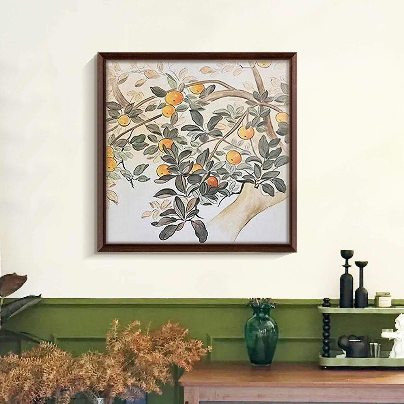 苹果树客厅挂画植物油画玄关沙发背景墙壁画高级感装饰画植物图片