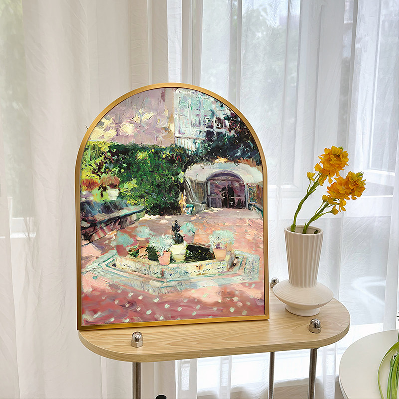 小众复古装饰画拱形挂画卧室餐厅摆画房间风景油画法式美式壁画